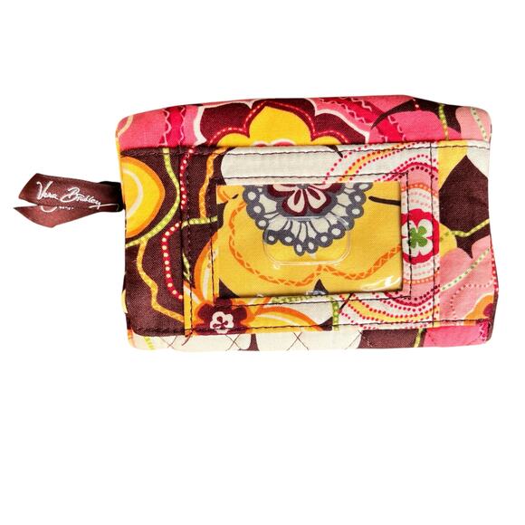 Vera Bradley Compact Taxi Wallet Clear ID Kisslock Coin Yellow Pink Brown Floral - Picture 1 of 12